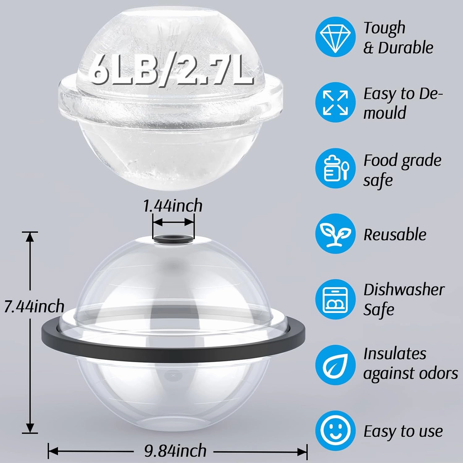 Round Ice Block Mold for Ice Bath, 12Lb 2 Pack Extra Large Ice Cube Tray, Water Chiller Reusable Athletes Cold Plunge Chiller Accessories (2)