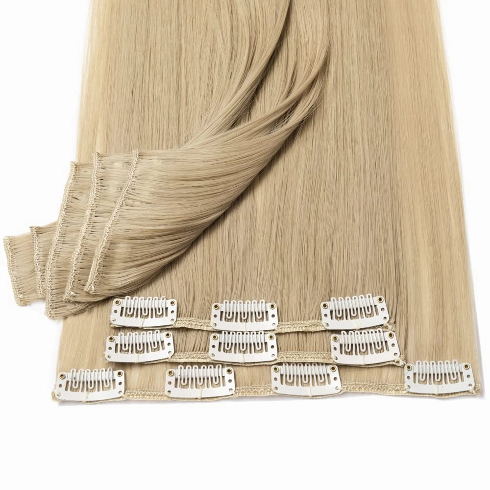S-noilite Ombre Dip-dye Color 8 Piece Full Head Clip in Hair Extension 26 Inches 66cm Length Pink Curly New Synthetic Anti-tangle for Dreamlike Girls 26in Straight-Ash Blonde