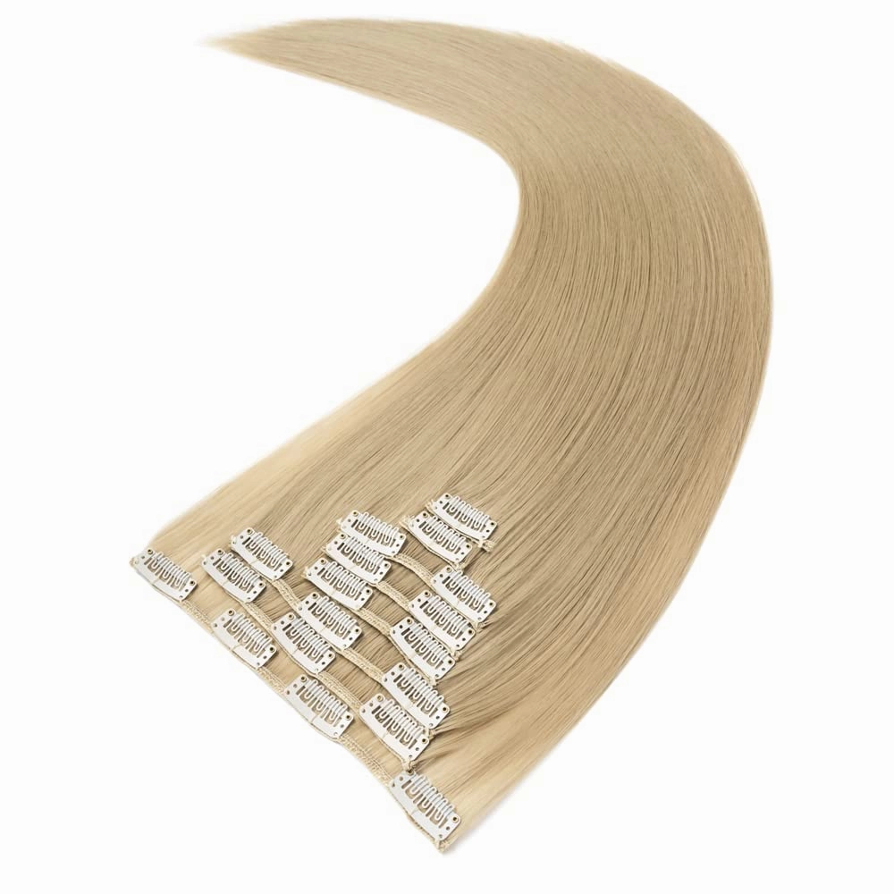 S-noilite Ombre Dip-dye Color 8 Piece Full Head Clip in Hair Extension 26 Inches 66cm Length Pink Curly New Synthetic Anti-tangle for Dreamlike Girls 26in Straight-Ash Blonde