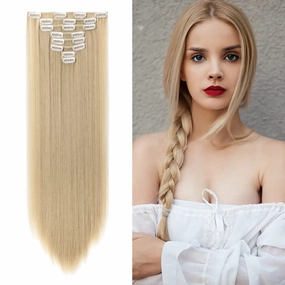S-noilite Ombre Dip-dye Color 8 Piece Full Head Clip in Hair Extension 26 Inches 66cm Length Pink Curly New Synthetic Anti-tangle for Dreamlike Girls 26in Straight-Ash Blonde