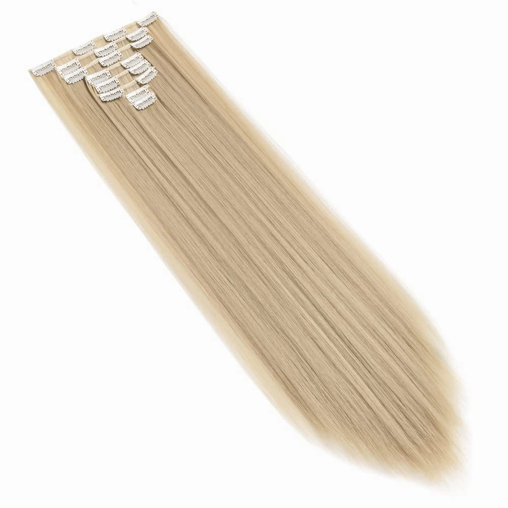 S-noilite Ombre Dip-dye Color 8 Piece Full Head Clip in Hair Extension 26 Inches 66cm Length Pink Curly New Synthetic Anti-tangle for Dreamlike Girls 26in Straight-Ash Blonde
