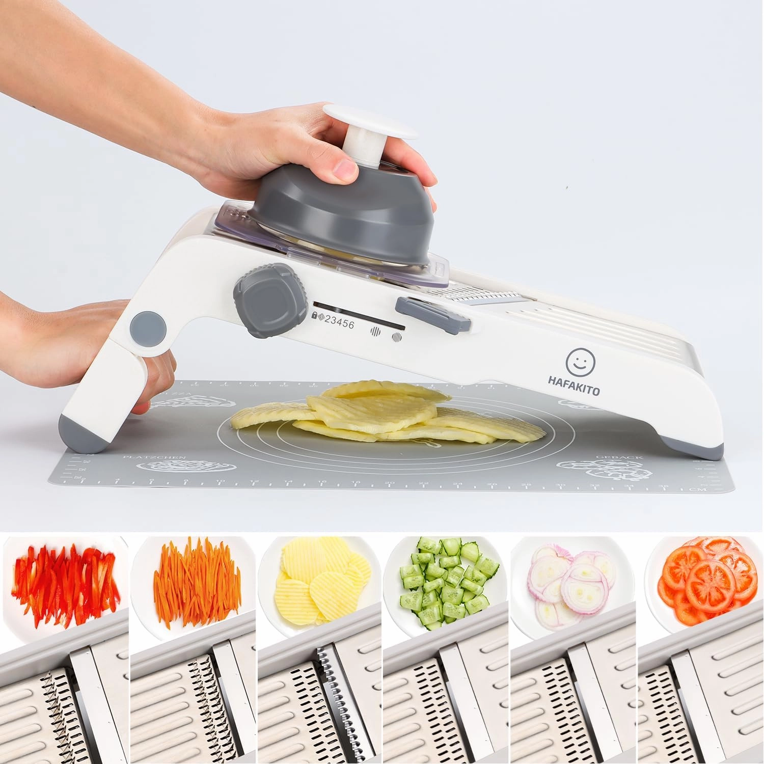 Safe Mandoline Slicer come with Slilicone Mat - Kitchen Food Slicer for Culinary Excellence, Quick Julienne Cut, Wave Waffle Cutter, Adjustable Thickness - Sharp Blade with safety features