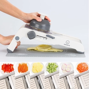 Safe Mandoline Slicer come with Slilicone Mat - Kitchen Food Slicer for Culinary Excellence, Quick Julienne Cut, Wave Waffle Cutter, Adjustable Thickness - Sharp Blade with safety features