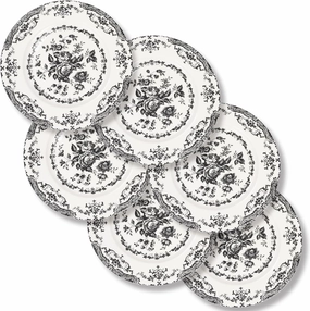 Salad Plates, 8.5 Inch Ceramic Plates Set of 6, Kitchen Plate Microwave Safe, White Porcelain Dessert Plate Porcelain Serving Dishes, Black