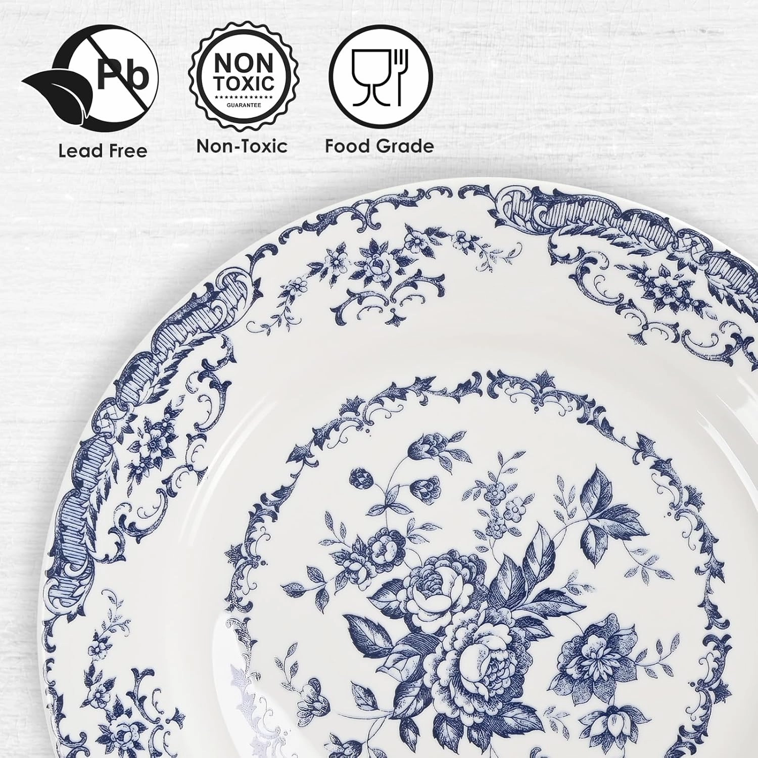 Salad Plates, Ceramic Plates Set of 6, Kitchen Plates Microwave Safe, 8.5 Inch White Plate Dessert Blue Floral