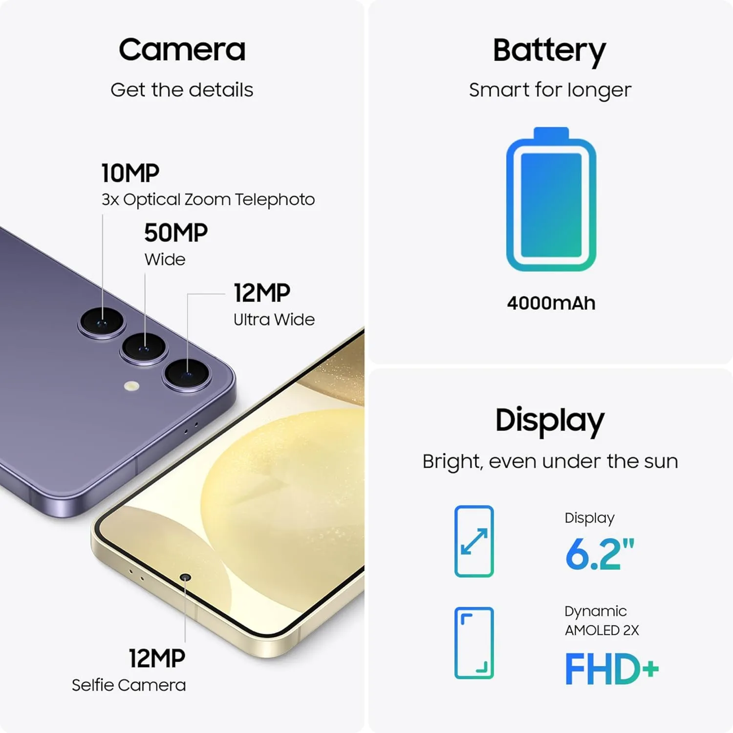 Samsung Galaxy S24 Cell Phone, 256GB AI Smartphone, Unlocked Android, 50MP Camera, Fast Processor, Long Battery Life, AMOLED Display, US Version, 2024, Cobalt Violet