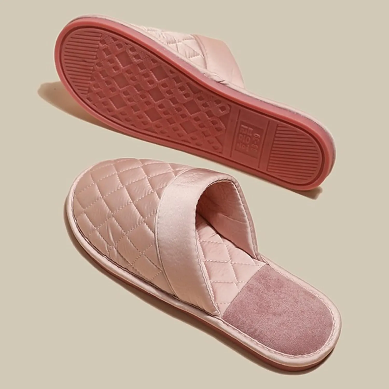 Satin Couple Home Slippers for Spring & Autumn, Indoor Closed-Toe Bedroom Slip-ons with Rhombic Pattern
