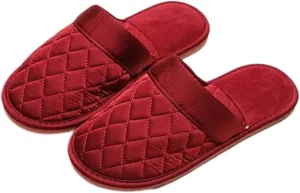 Satin Couple Home Slippers for Spring & Autumn, Indoor Closed-Toe Bedroom Slip-ons with Rhombic Pattern