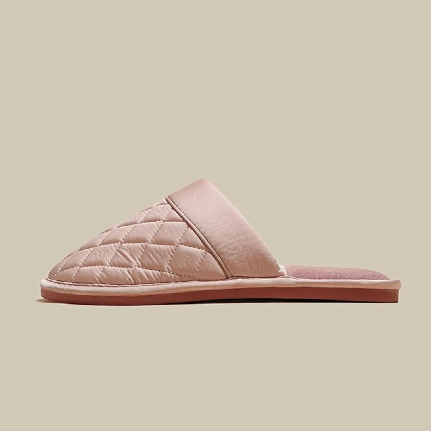 Satin Couple Home Slippers for Spring & Autumn, Indoor Closed-Toe Bedroom Slip-ons with Rhombic Pattern