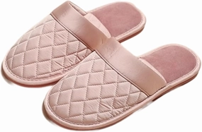 Satin Couple Home Slippers for Spring & Autumn, Indoor Closed-Toe Bedroom Slip-ons with Rhombic Pattern