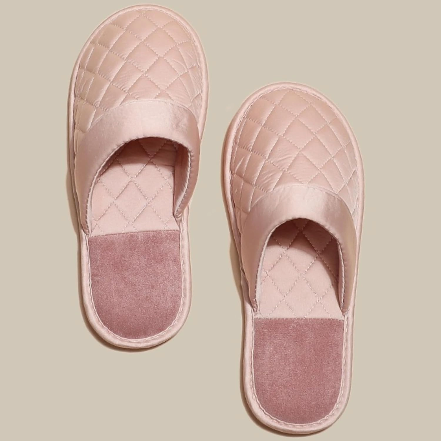 Satin Couple Home Slippers for Spring & Autumn, Indoor Closed-Toe Bedroom Slip-ons with Rhombic Pattern