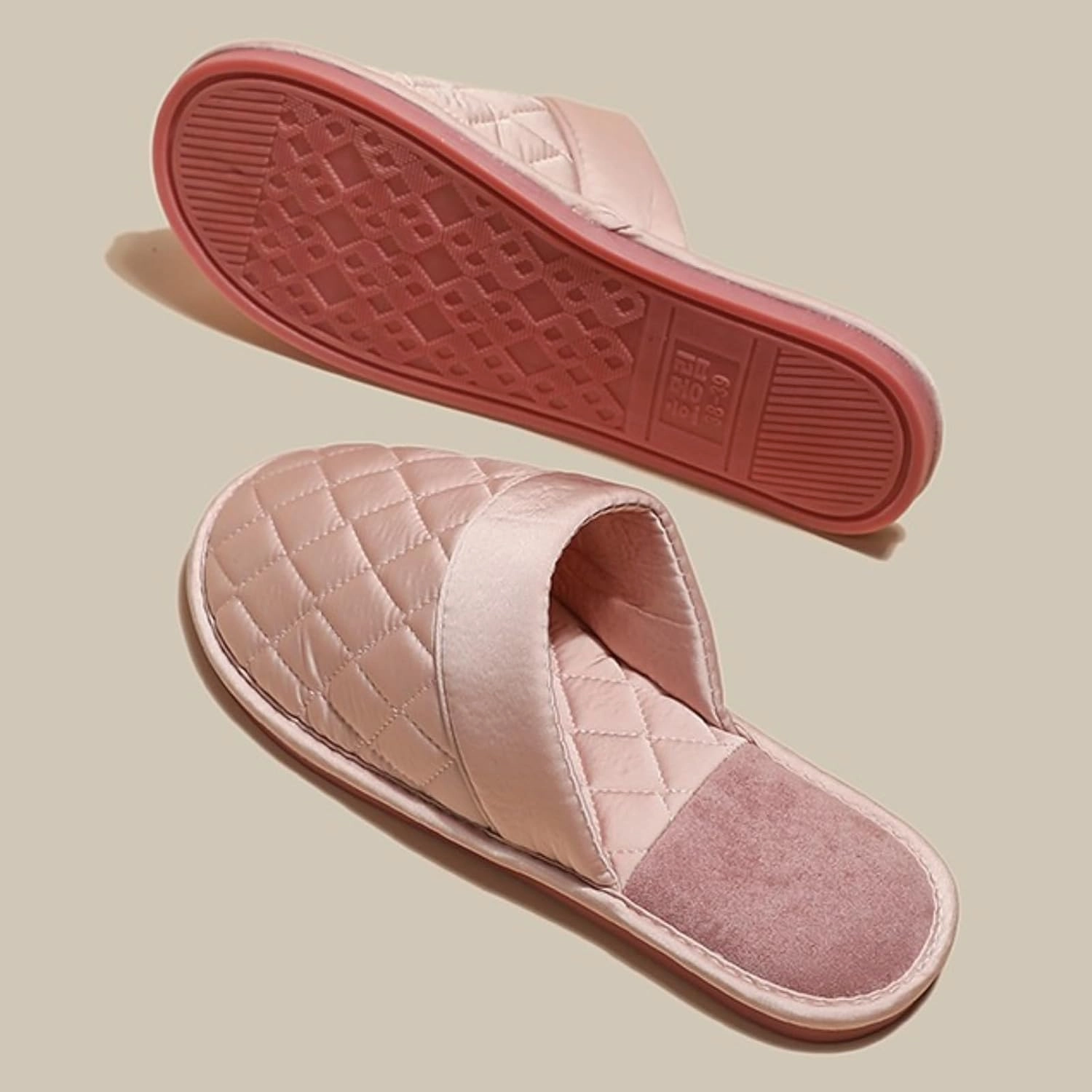 Satin Couple Home Slippers for Spring & Autumn, Indoor Closed-Toe Bedroom Slip-ons with Rhombic Pattern