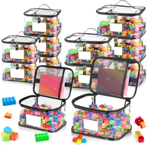 SATINIOR 12 Pack Toy Storage Bags Clear PVC Toy Storage Organizer in 2 Size 6 Large and 6 Extra Large Waterproof with Labels and Zipper Closure for Bricks, Board Games, Stuffed Animals, Puzzles, Black