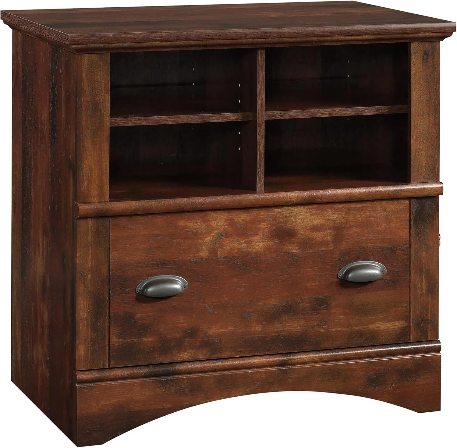 Sauder Harbor View Drawer File Cabinet, Lateral Filing Cabinet with Shelving, in Curado Cherry finish