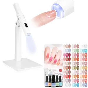 SAVILAND Jelly Gel Nail Polish Set, 30 Colors Translucent Nude Pink Transparent Nail Polish Set LED Nail Light for Gel Nails: 2-in-1 Handheld LCD Display Screen Flash Cure Lamps with Stand