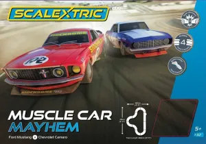 Scalextric C1449T Muscle Car Mayhem Set - Mains Power Slot Car Race Track Sets, 1:64 Scale Set, Electric Racing Toys for Adults Racetrack Games, Cars Gifts for Adults