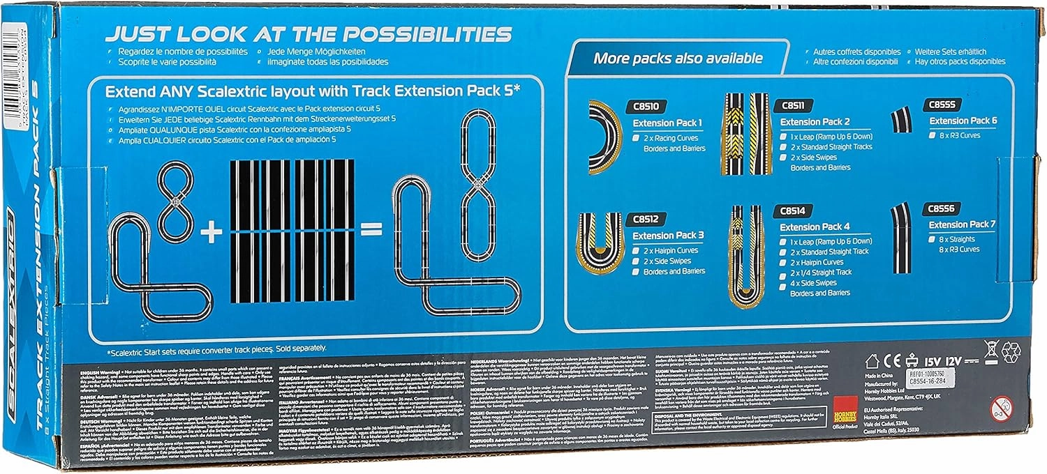 Scalextric Extension Pack 5 1:32 Scale Standard Straights x 8 C8554 Slot Car Track, White