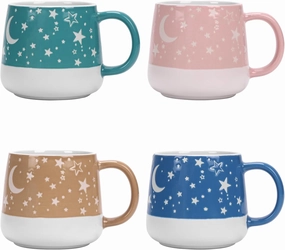 Schliersee Moon and Star Coffee Mugs Set of 4, 16 OZ Porcelain Mug, Cute Tea Cup, for Latte, Hot Tea, Cappuccino, Mocha, Cocoa, Espresso Cup Mug Present, Microwave Safe and Dishwasher Safe