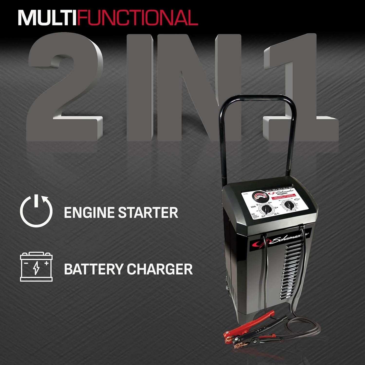 Schumacher Electric Manual Battery Charger & Engine Starter – 6V/12V 250A Heavy-Duty Battery Charger with 50A Boost Mode, Color-Coded Clamps, 6-Foot Output Cables & Rugged Design SC1445