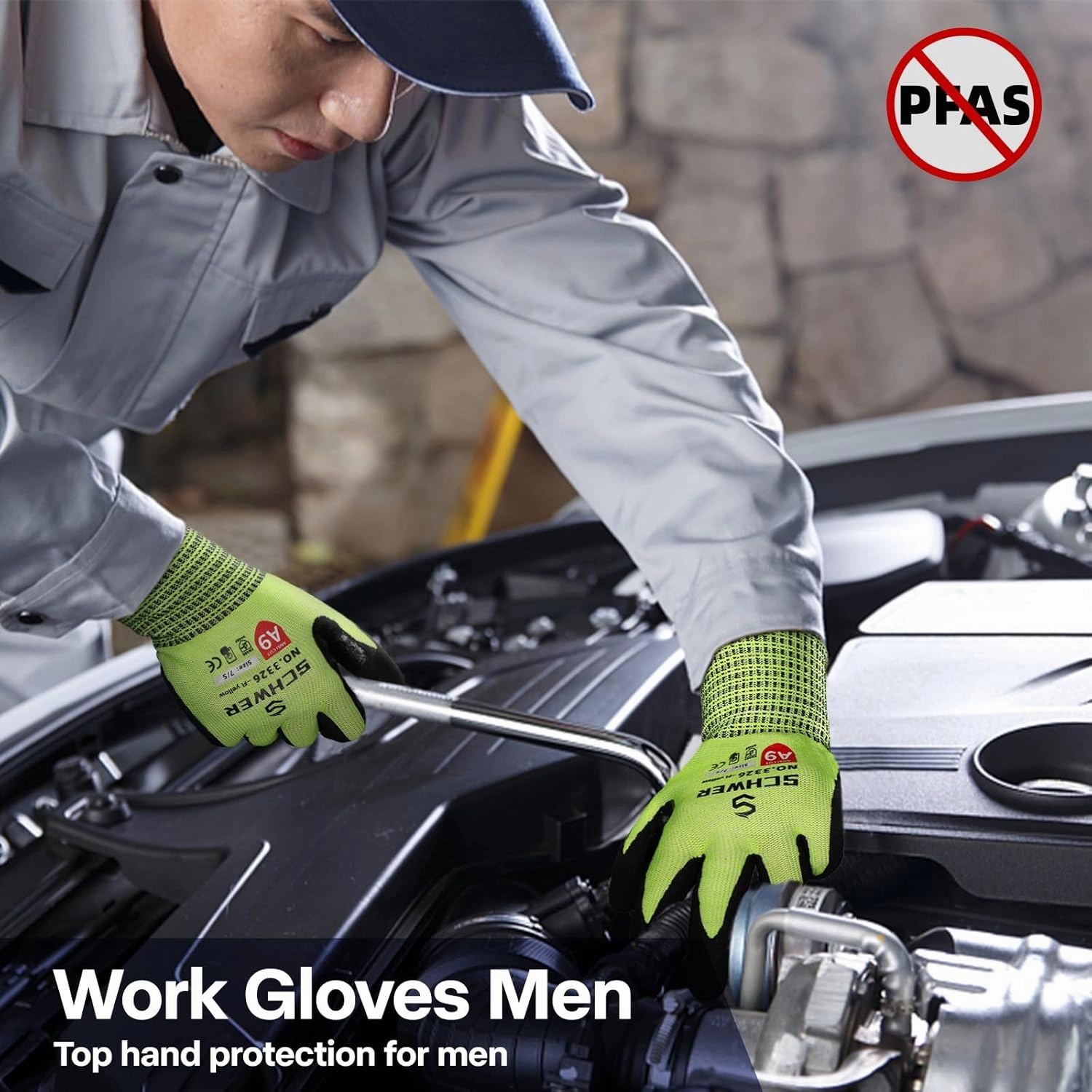 Schwer ProGuard Highest Level Cut Resistant Work Gloves PR3326 for Extreme Protection，ANSI A9 Cut Gloves with Reinforced Thumb, Non Slip, Breathable, Durable, Touch-screen, Non PFAS, Yellow1 Pair（S）