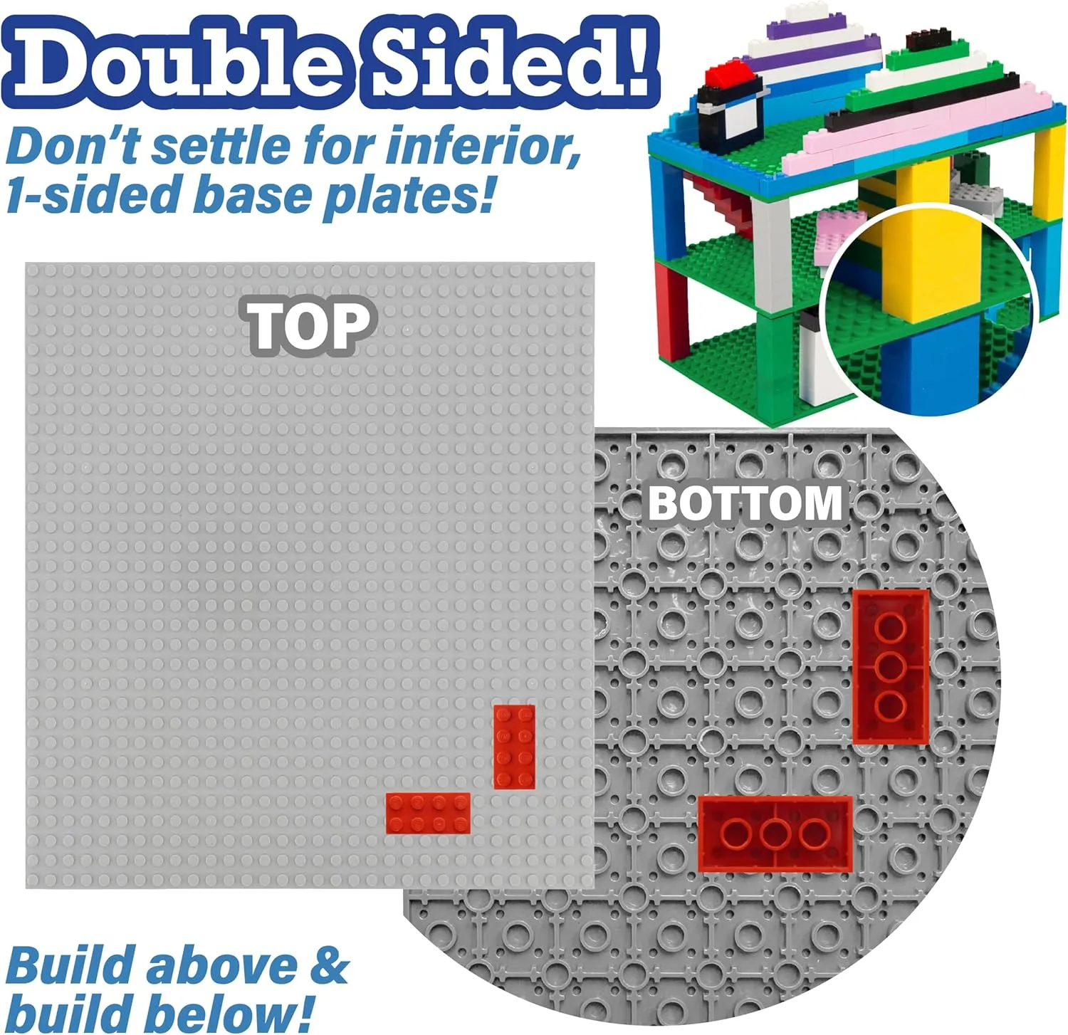 SCS Direct Bricks Building Blocks Baseplates - Large 10" x 10" Stackable - Variety Pack Plates with Dual Connectivity(6 Pk) Compatible with and Tight Fit All Major Building Blocks Brands, Gift