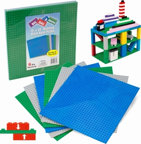 SCS Direct Bricks Building Blocks Baseplates - Large 10" x 10" Stackable - Variety Pack Plates with Dual Connectivity(6 Pk) Compatible with and Tight Fit All Major Building Blocks Brands, Gift