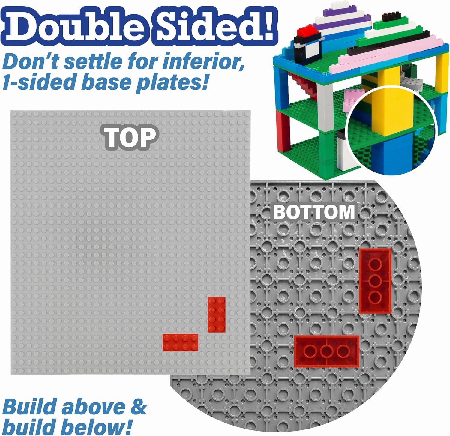 SCS Direct Bricks Building Blocks Baseplates - Large 10" x 10" Stackable - Variety Pack Plates with Dual Connectivity(6 Pk) Compatible with and Tight Fit All Major Building Blocks Brands, Gift