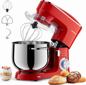 SEEDEEM Stand Mixer, 8.5 Qt 660W Tilt-Head Kitchen Mixer with 6 P Speeds, Dough Hook, Wire Whip & Beater, Dishwasher-Safe Attachments, Red – Ideal for Baking & Daily Use, Red