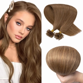 SEGO U Tip Hair Extensions - 100 Strands, 100% Remy Human Hair, Silky Straight, Keratin Fusion Pre-Bonded, #6 Light Brown, 18 inches, 50g