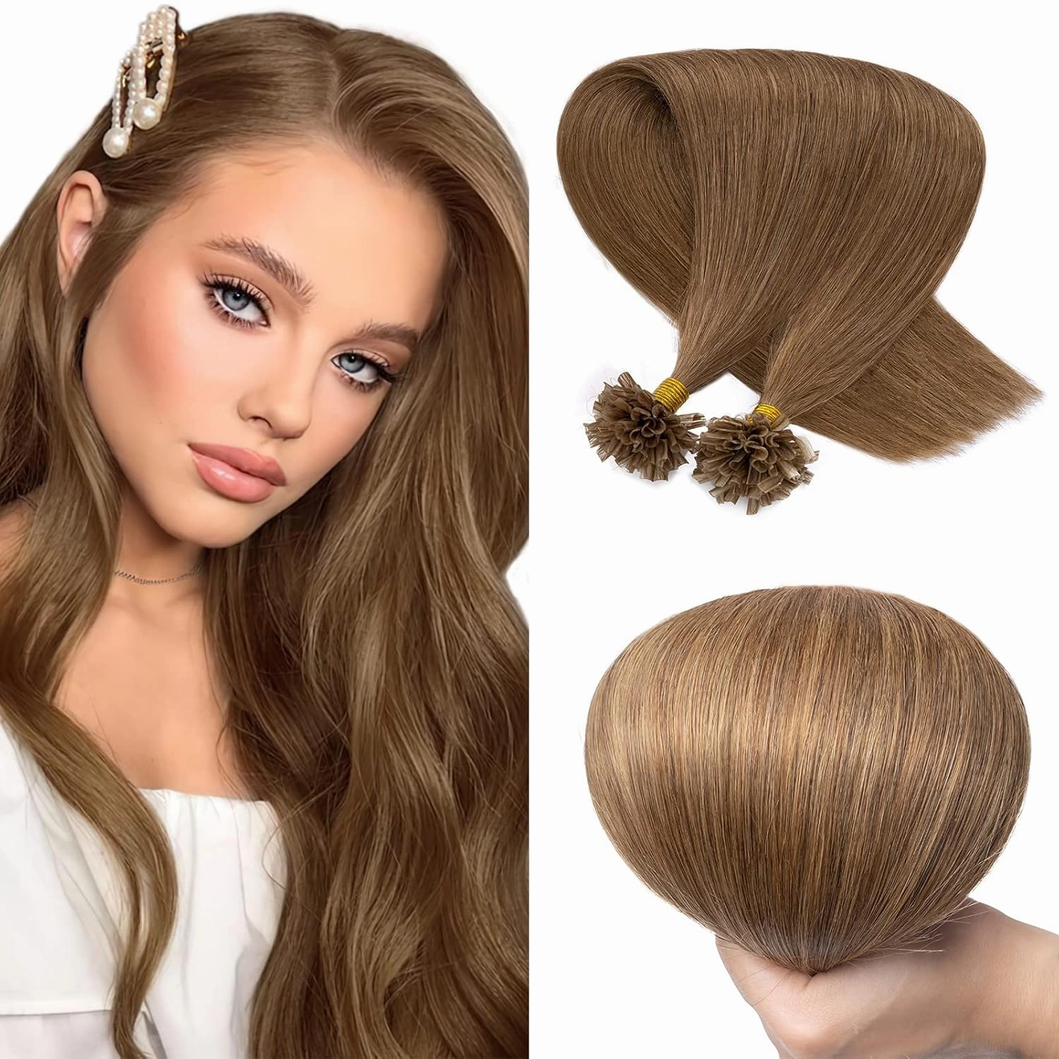 SEGO U Tip Hair Extensions - 100 Strands, 100% Remy Human Hair, Silky Straight, Keratin Fusion Pre-Bonded, #6 Light Brown, 18 inches, 50g