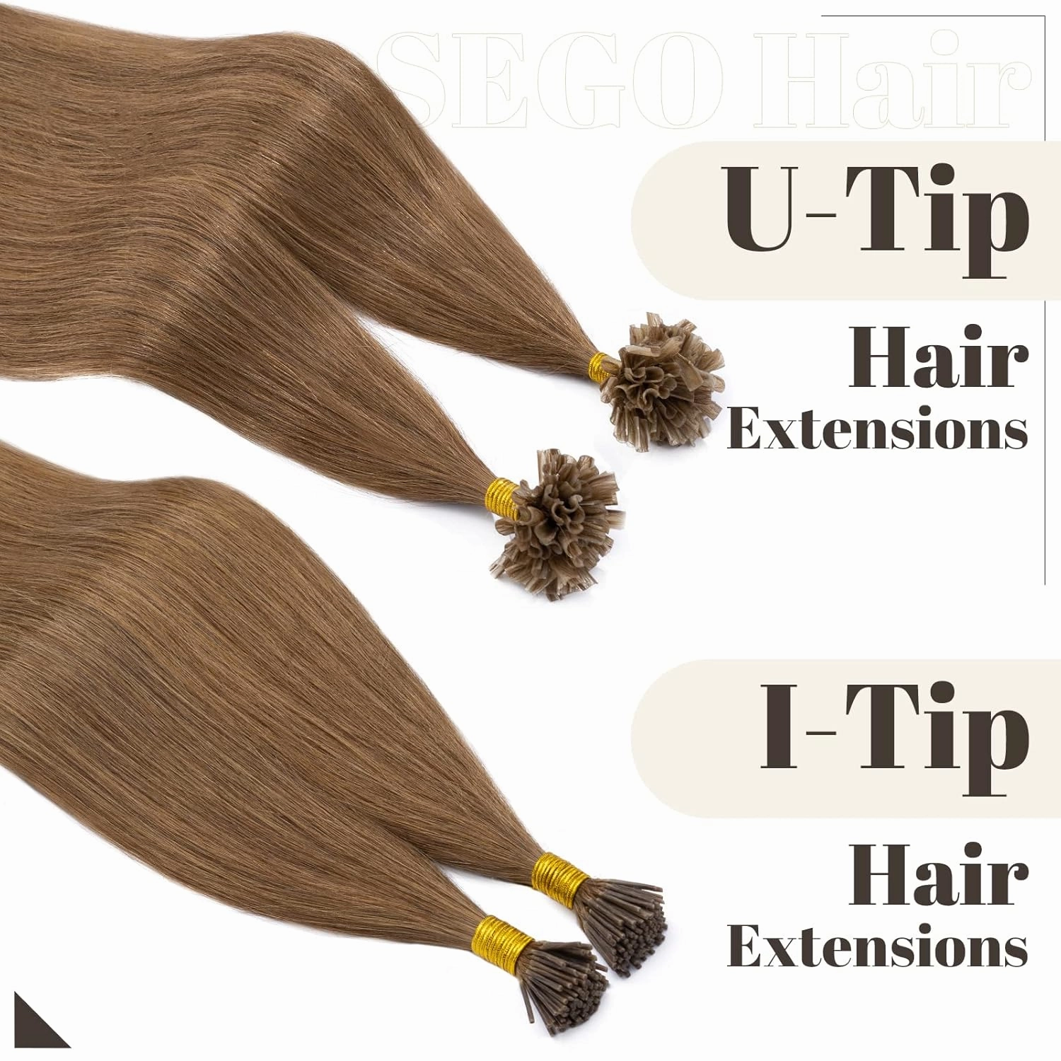 SEGO U Tip Hair Extensions - 100 Strands, 100% Remy Human Hair, Silky Straight, Keratin Fusion Pre-Bonded, #6 Light Brown, 18 inches, 50g