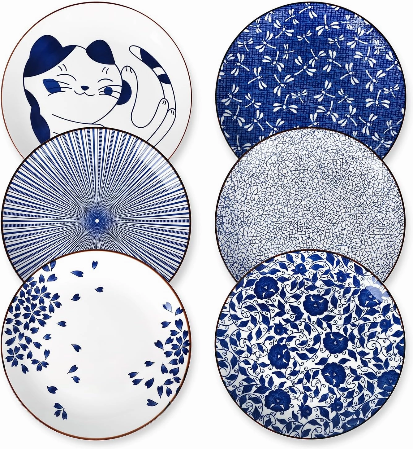Selamica 10 Inch Kitchen Serving Plates, Large Dessert Plates Ceramic for Salad Pasta Steak, Microwave Dishwasher Safe, Set of 6, Blue