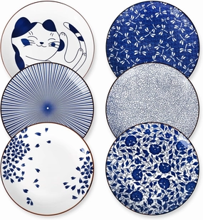 Selamica 10 Inch Kitchen Serving Plates, Large Dessert Plates Ceramic for Salad Pasta Steak, Microwave Dishwasher Safe, Set of 6, Blue
