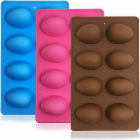 SENHAI 3 Pcs Egg Shape Silicone Molds, 8-Cavity Food-grade Baking Mold for DIY Cake Decoration,Chocolate, Pastry, Muffin, Bread, Ice Cube, Soap - Pink, Blue, Brown
