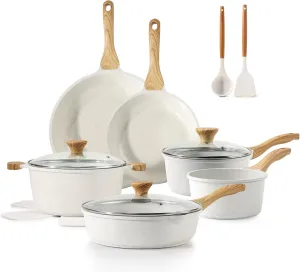 SENSARTE Nonstick Ceramic Cookware Set 16-Piece, Healthy Pots and Pans Set, Non-toxic Kitchen Cooking Set with Stay-Cool Handles, Silicone Utensils and Pot Protectors