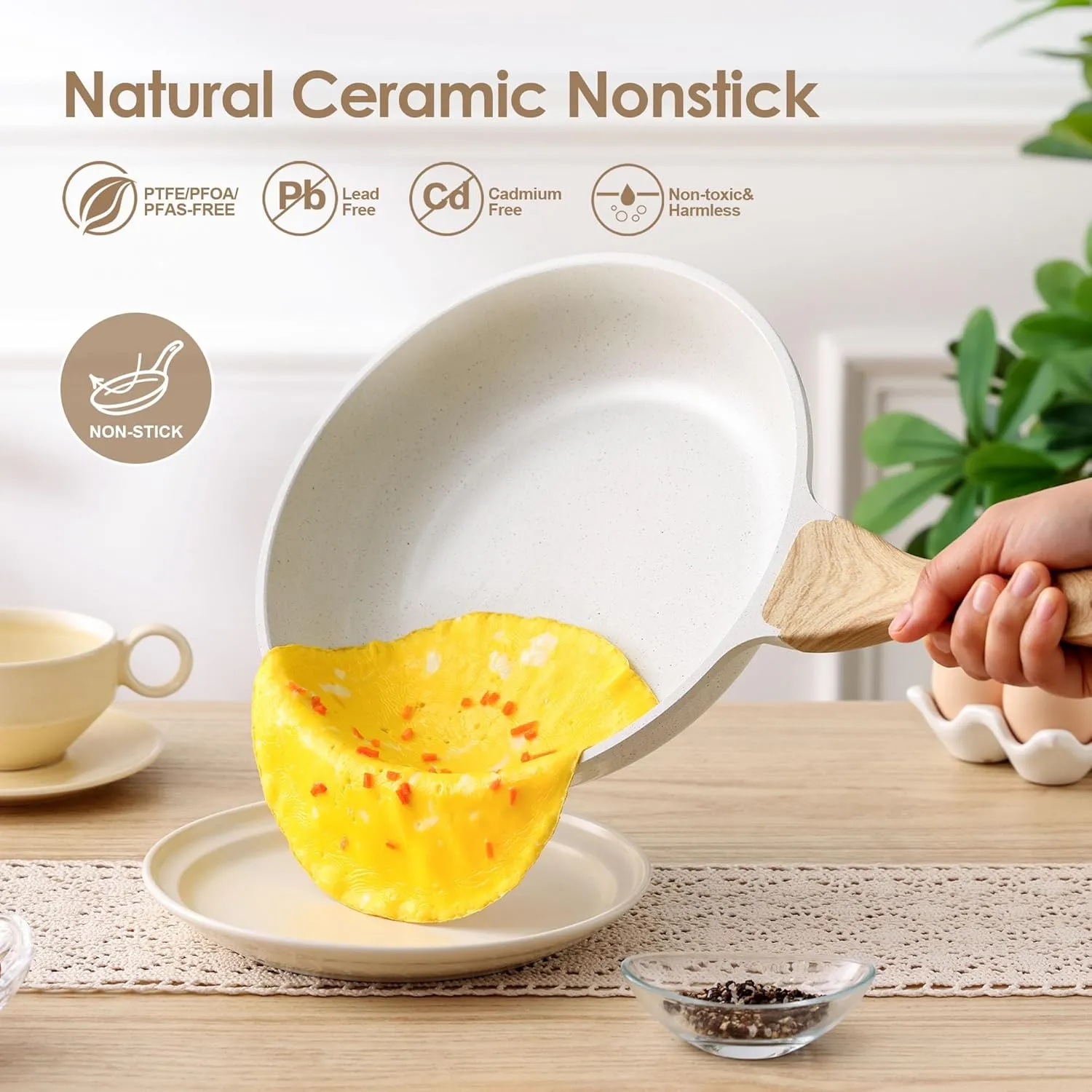 SENSARTE Nonstick Ceramic Cookware Set 16-Piece, Healthy Pots and Pans Set, Non-toxic Kitchen Cooking Set with Stay-Cool Handles, Silicone Utensils and Pot Protectors