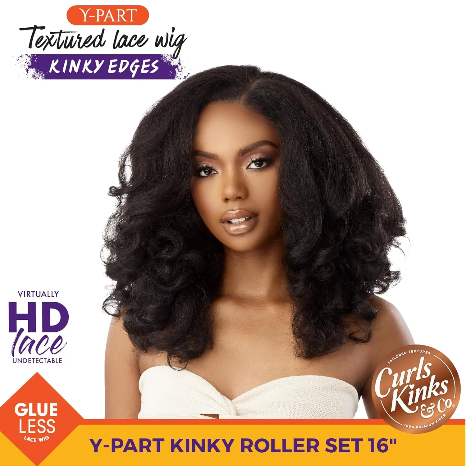 Sensationnel Curls Kinksandco Kinkyedges Wig - Kinky Roller Set 16 Inch Y Part Lace Natural Kinkytexture Edged Hairline for Natural 3C to 4C Hair Textures (2 DARKBROWN)