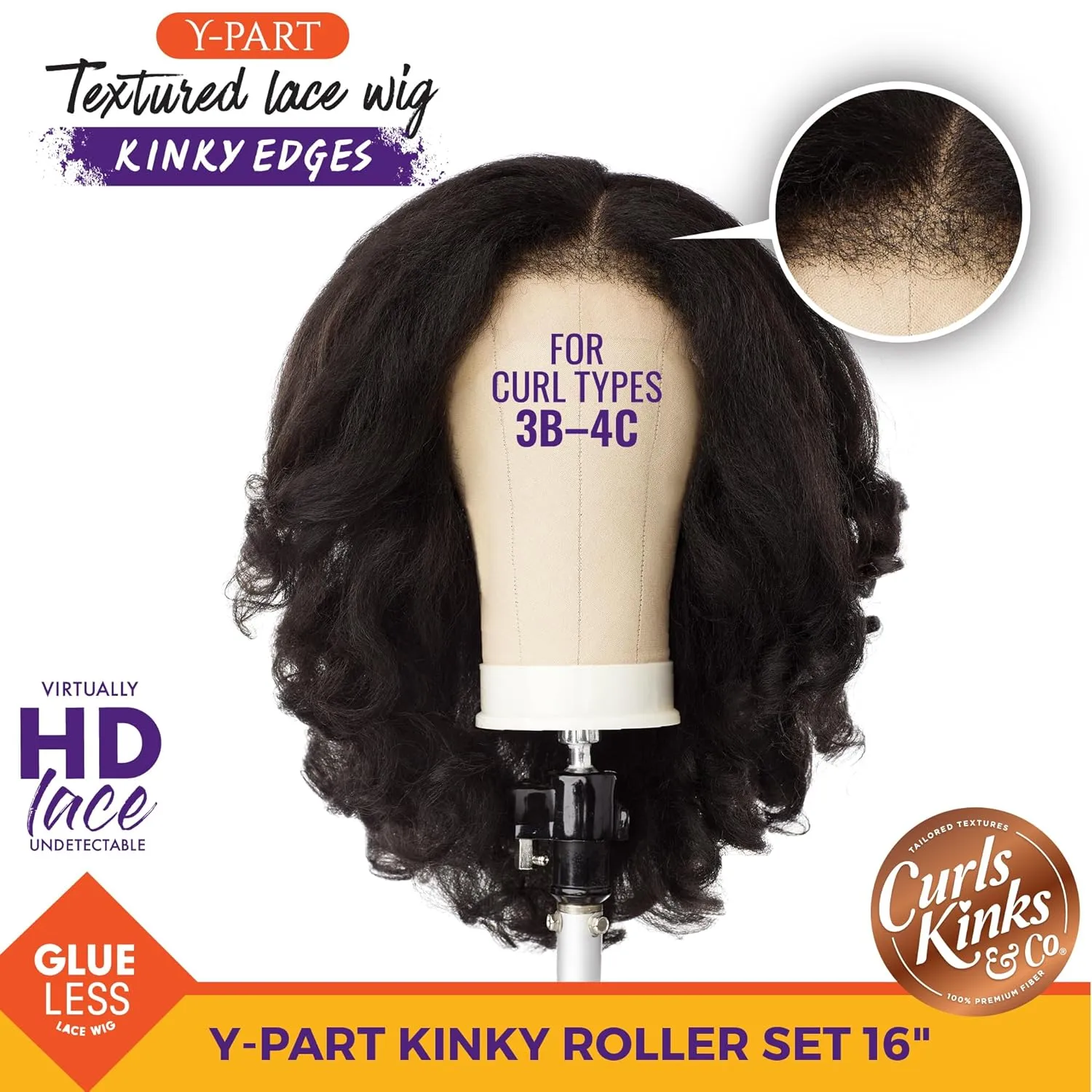 Sensationnel Curls Kinksandco Kinkyedges Wig - Kinky Roller Set 16 Inch Y Part Lace Natural Kinkytexture Edged Hairline for Natural 3C to 4C Hair Textures (2 DARKBROWN)