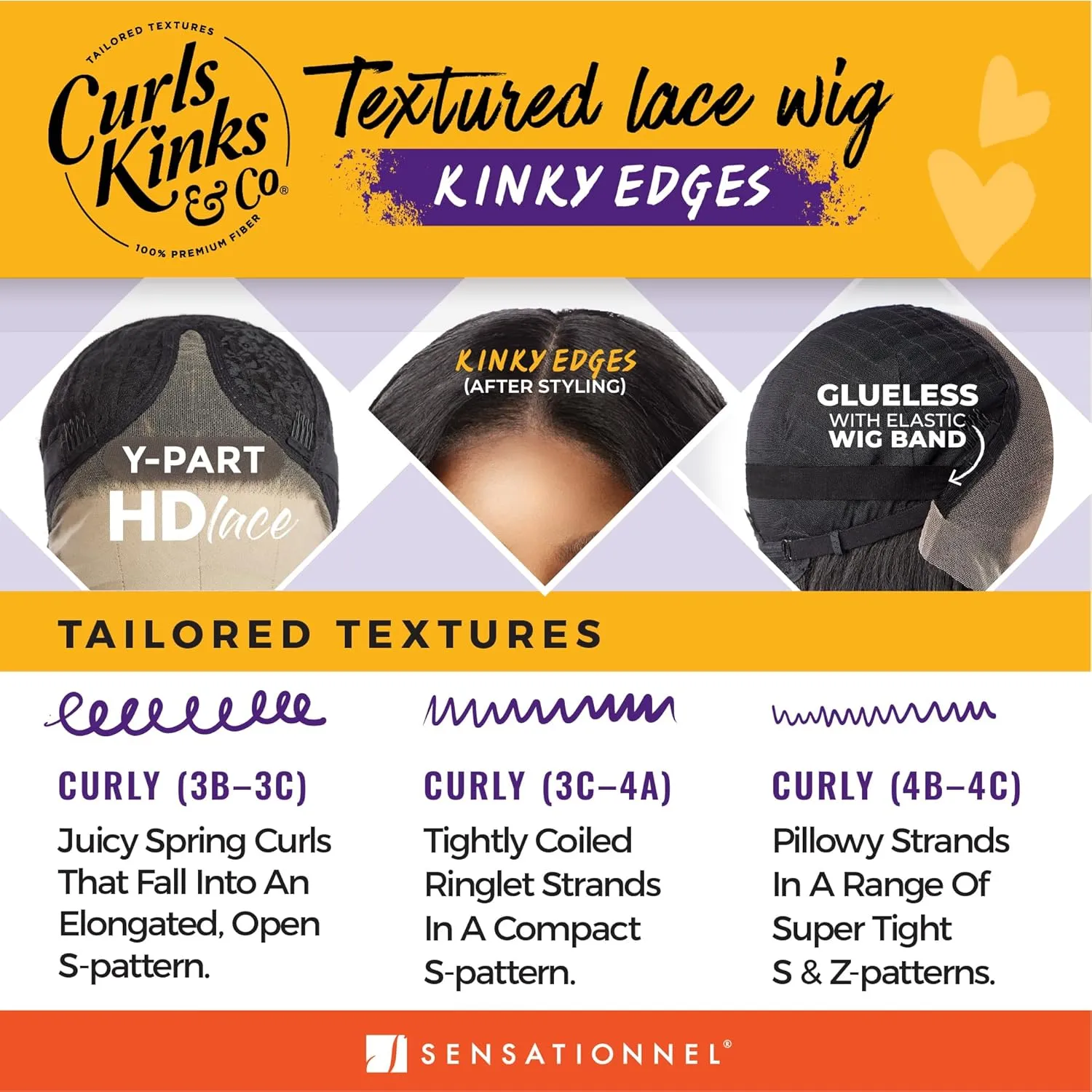 Sensationnel Curls Kinksandco Kinkyedges Wig - Kinky Roller Set 16 Inch Y Part Lace Natural Kinkytexture Edged Hairline for Natural 3C to 4C Hair Textures (2 DARKBROWN)