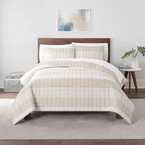 Serta Simply Comfort Billy Modern 3 Piece Soft Bedding Stripe Quilt Set with Pillow Case for All Season, King, Natural