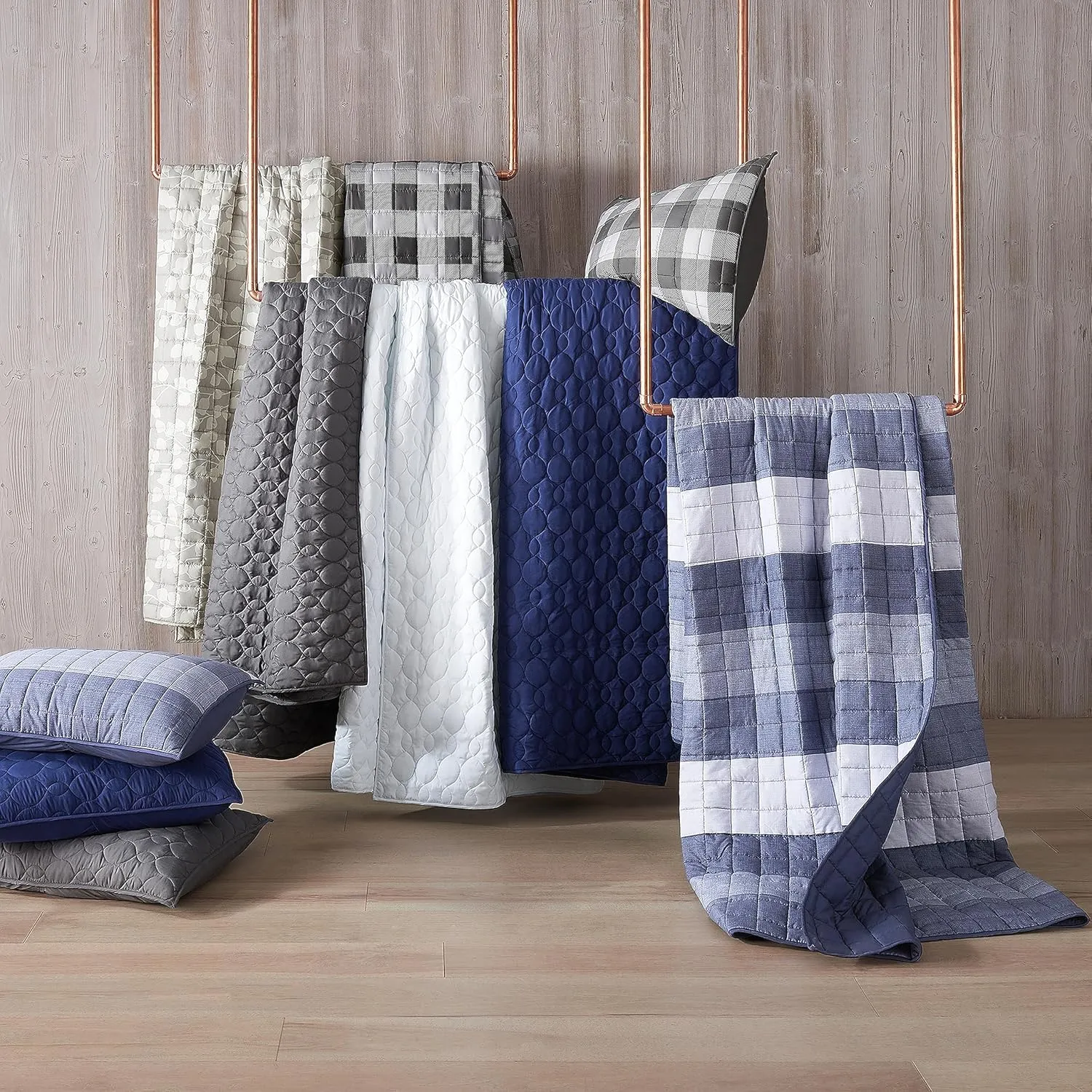 Serta Simply Comfort Billy Modern 3 Piece Soft Bedding Stripe Quilt Set with Pillow Case for All Season, King, Natural