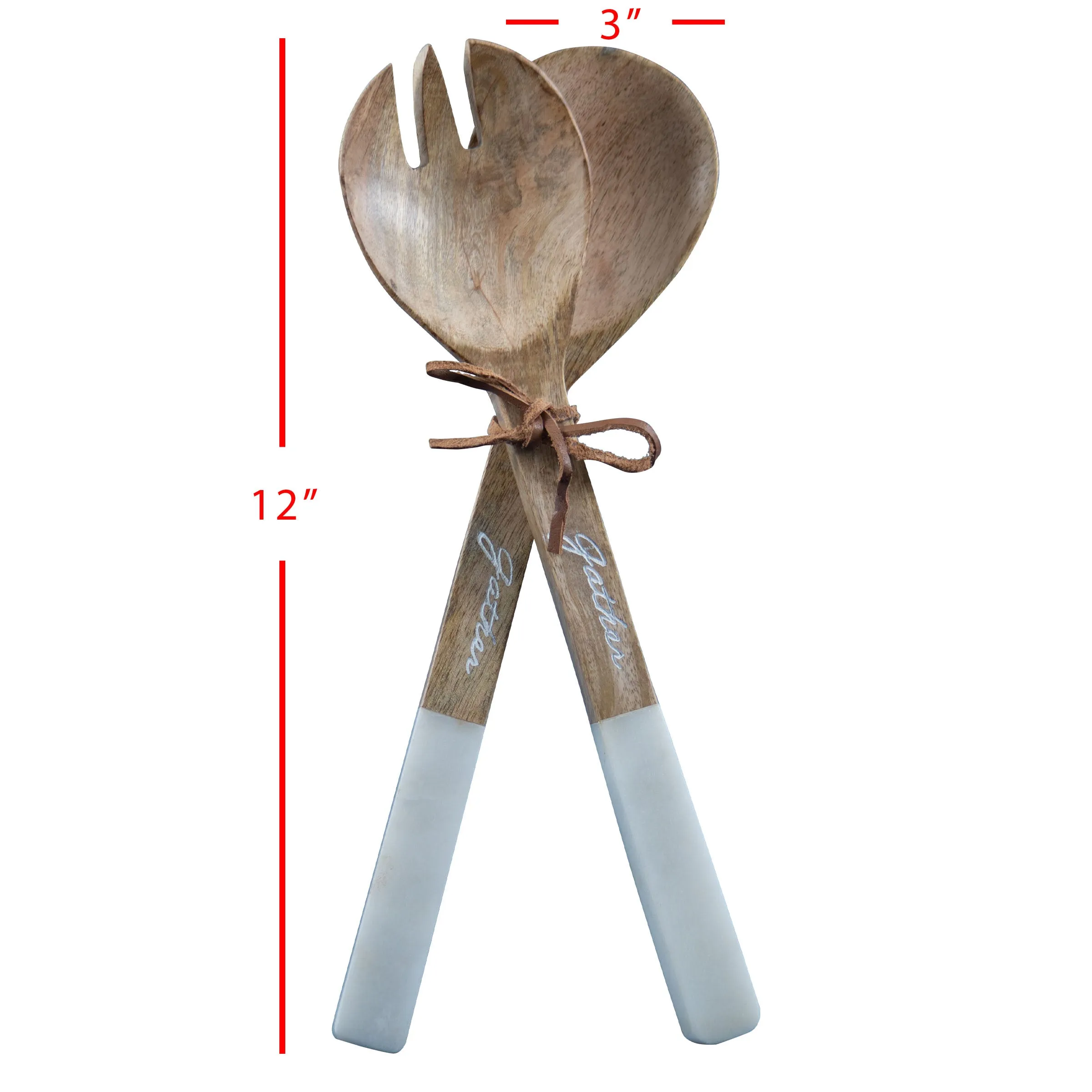 SET OF 2 WOOD SERVING UTENSILS WITH "GATHER" ON HANDLES (MIN 3)
