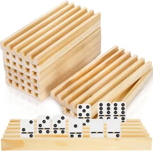 Set of 8 Wooden Domino Racks, Premium Natural Domino Trays, Solid Domino Tiles Holders Organizer for Mexican Train Chickenfoot Cuban Domino Games - Dominoes NOT Included