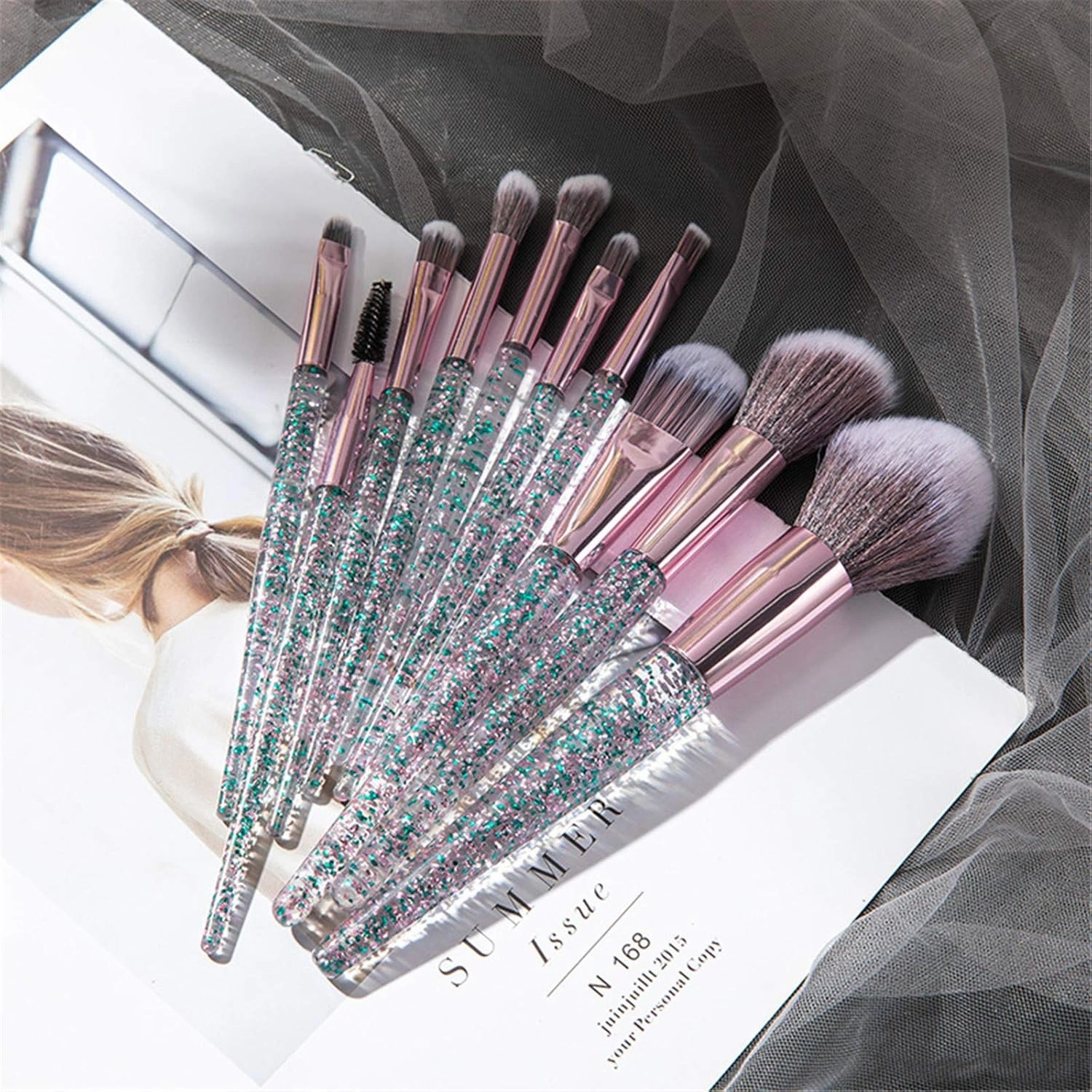 Set makeup shadow brush eye Portable set foundation brush brush 10PC Brush Eye Makeup (Color : Green, Size : One Size)