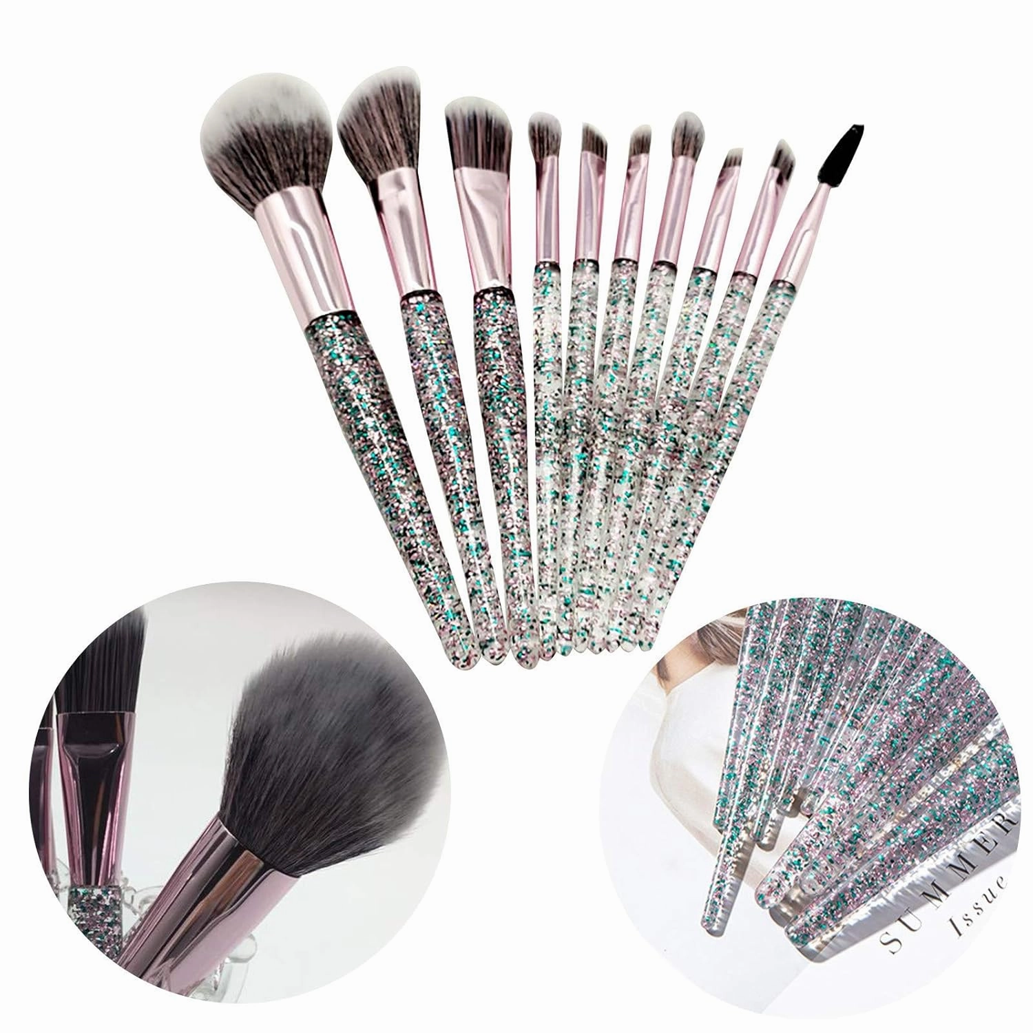 Set makeup shadow brush eye Portable set foundation brush brush 10PC Brush Eye Makeup (Color : Green, Size : One Size)