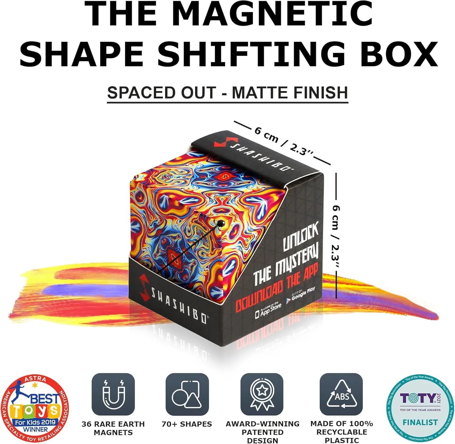 SHASHIBO Shape Shifting Box - STEM Magnetic Fidget Cube That Transforms Into Over 70 Shapes, Download Fun in Motion Toys Mobile App (Spaced Out)