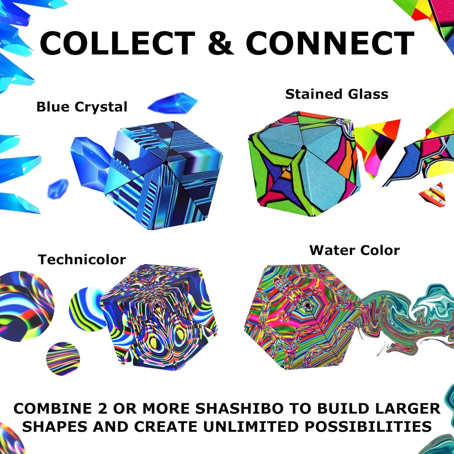 SHASHIBO Shape Shifting Box - STEM Magnetic Fidget Cube That Transforms Into Over 70 Shapes, Download Fun in Motion Toys Mobile App (Water Color)