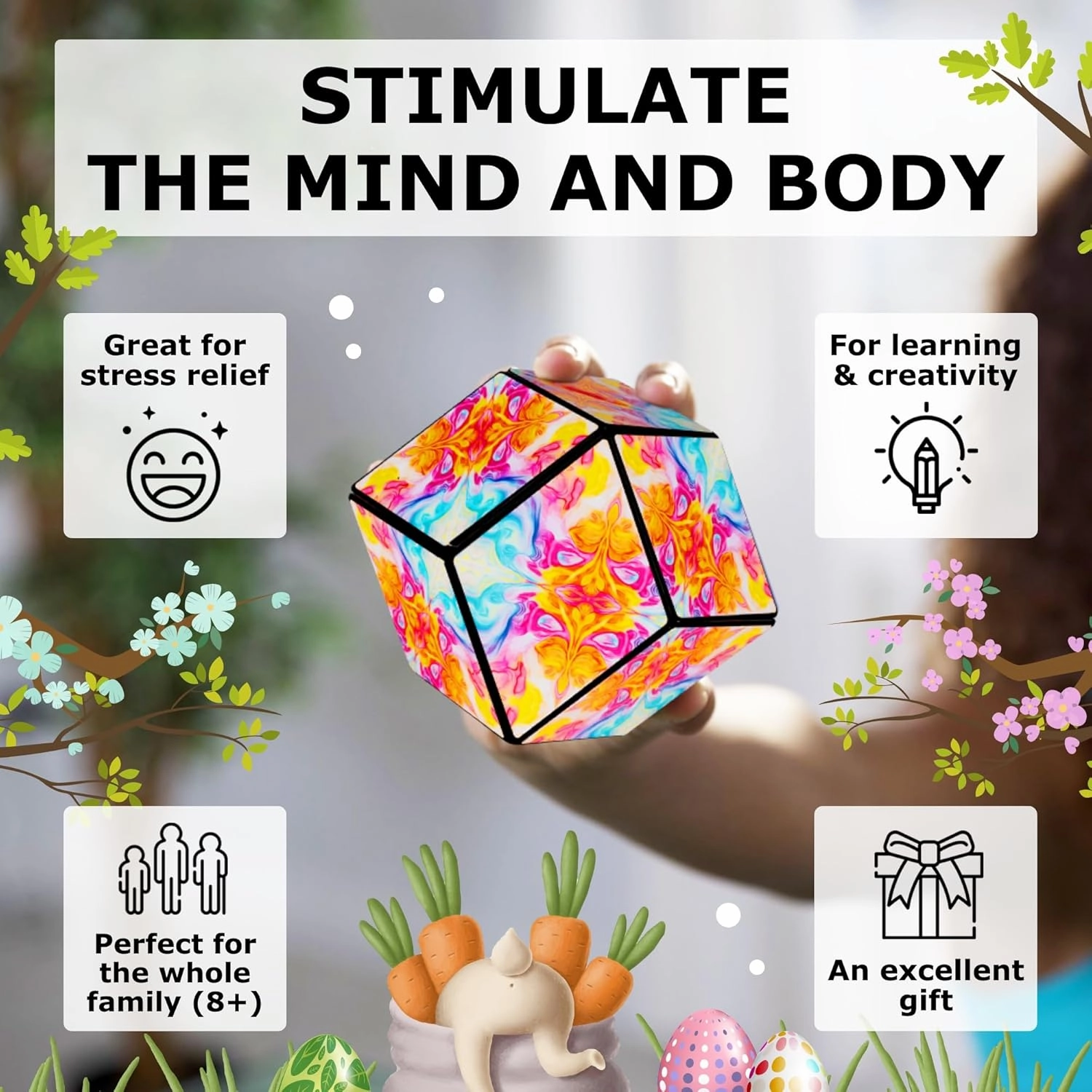 SHASHIBO Easter Limited Edition Shape Shifting Box - STEM Magnetic Fidget Cube That Transforms Into Over 70 Shapes, Download Fun in Motion Toys Mobile App (Bubbles)