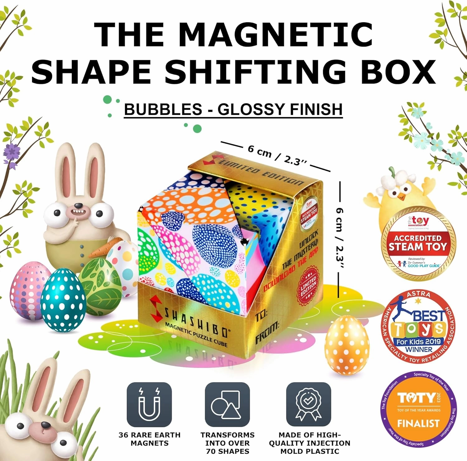 SHASHIBO Easter Limited Edition Shape Shifting Box - STEM Magnetic Fidget Cube That Transforms Into Over 70 Shapes, Download Fun in Motion Toys Mobile App (Bubbles)