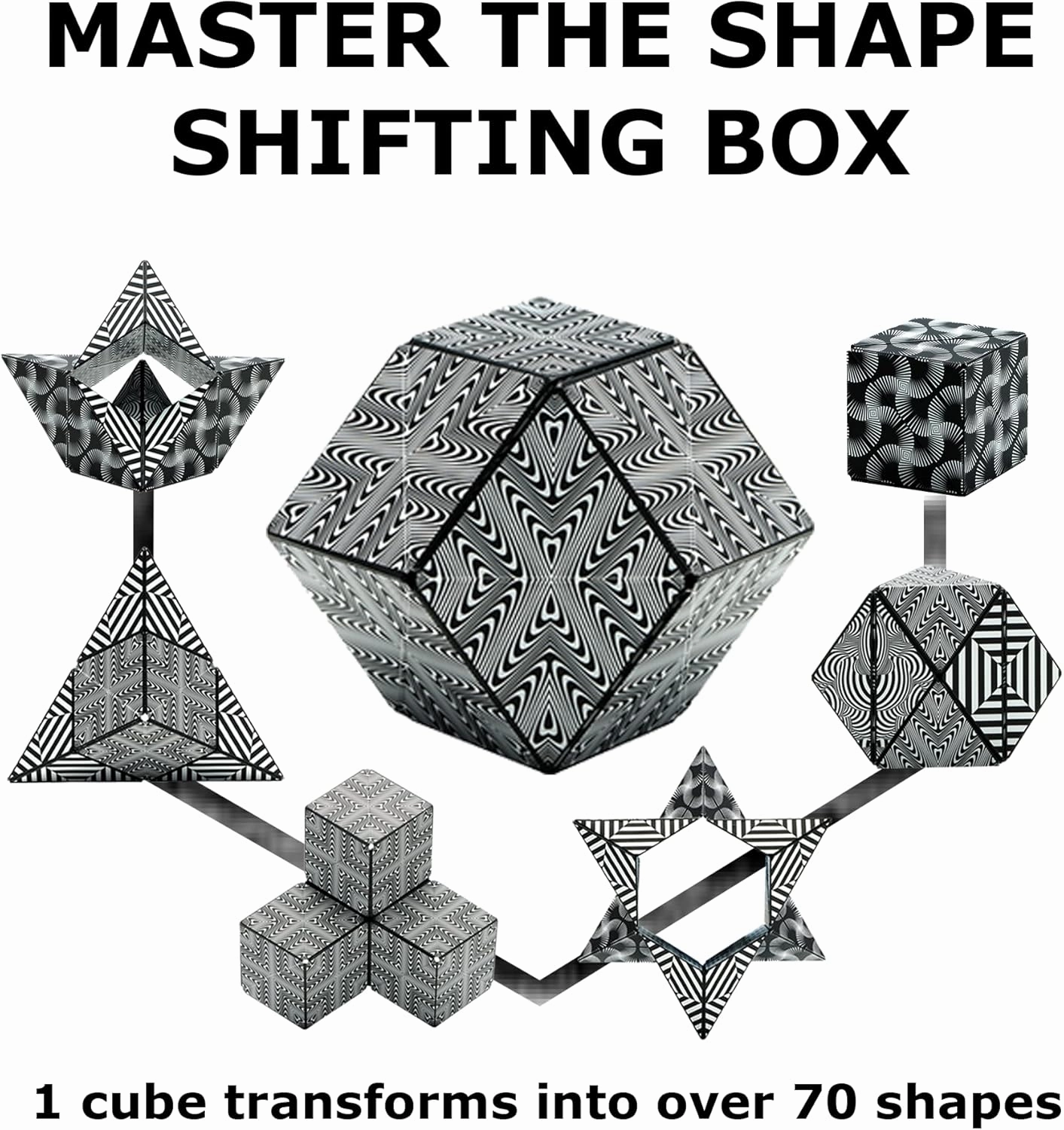 SHASHIBO Shape Shifting Box - STEM Magnetic Fidget Cube That Transforms Into Over 70 Shapes, Download Fun in Motion Toys Mobile App (Black & White)